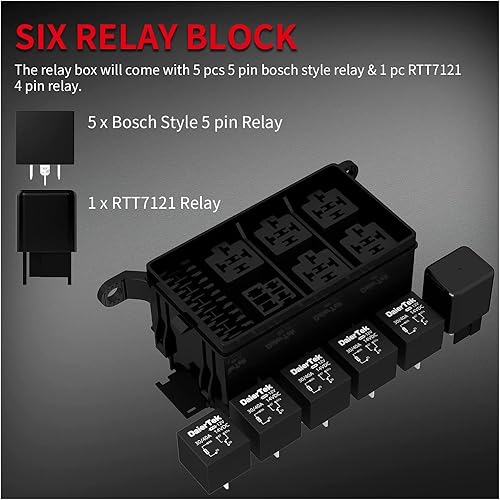 Miniatura 2 de NANZU Caja de relé de 12 V, 6 ranuras, bloque de relé de 6 vías, caja de fusibles ATC/ATO, bloque de fusibles con relé, kit impermeable universal