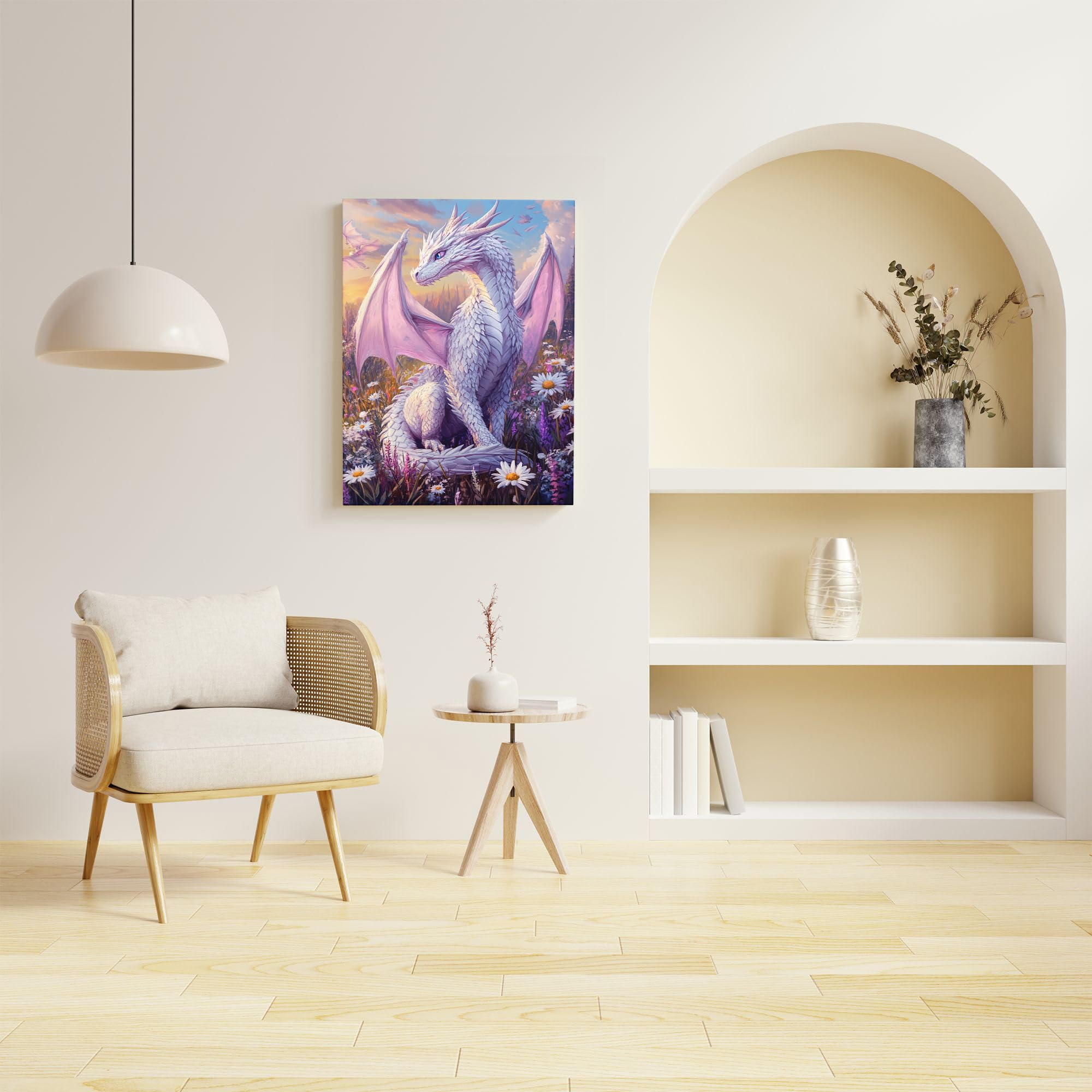 Tableau Ikon Canvas Art - Dragon Fantastique Et Planètes Sur Toile Encadrée