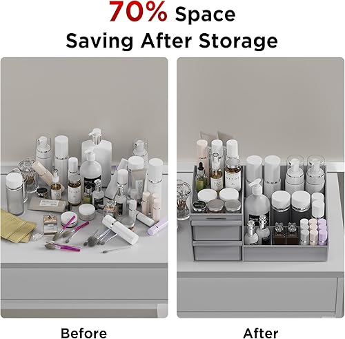 Miniatura 7 de Organizador de maquillaje para encimera, organizador de tocador con cajones para cosméticos, cuidado de la piel, cepillos, perfume, organizador de