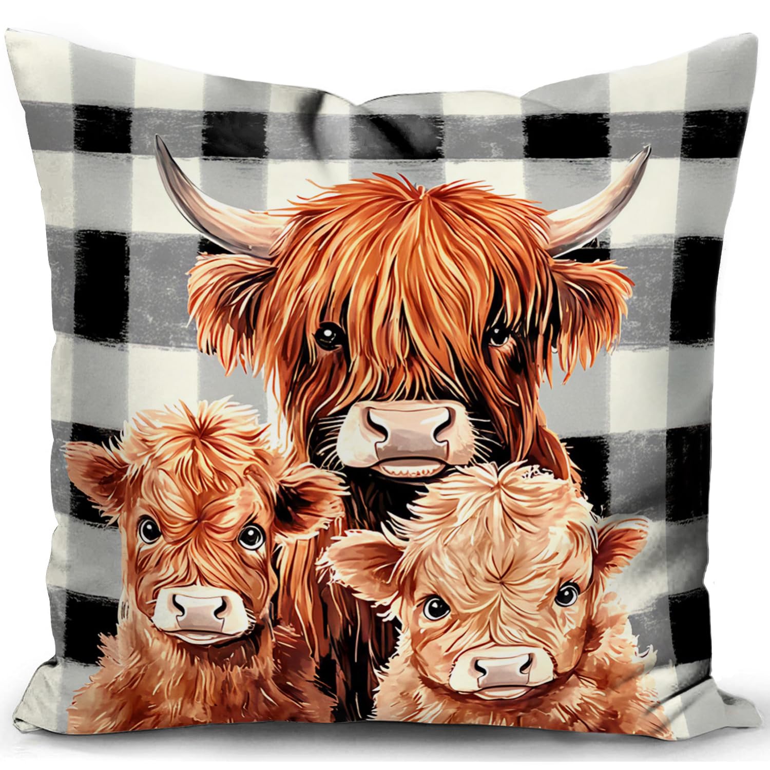 KUNQIAN Cushion Cover Highland Cow Gifts for Women Scottish Pillow Cover Animal Decor Buffalo Decorations for Home Livingroom Couch Sofa 18"x18"(45x45cm) — image 1