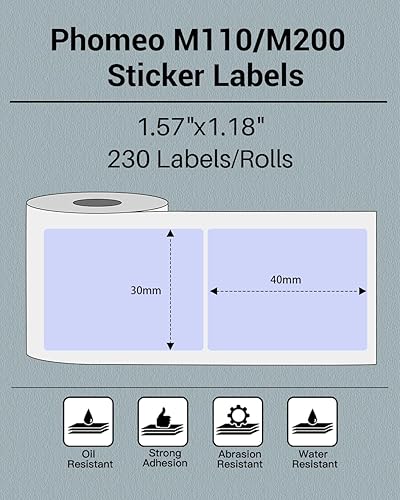 Miniatura 2 de Phomemo M110M110SM200 Etiqueta térmica - Negro sobre Púrpura 40x30mm (1.57"x1.18") para Pequeña Empresa, Hogar, Oficina, 230 EtiquetasRollo