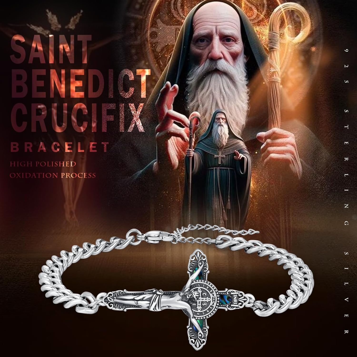 925 Sterling Silver Patron Saint Medal Bracelet Amulet Protection Jewelry Birthday for Men Women with Gifts Box