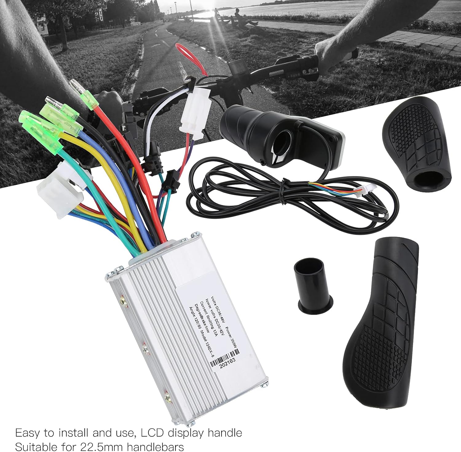 Dilwe Electric Scooter Controller Set, 36V/48V 350W Brushless Motor Controller with LCD and 124DX Half Throttle Set for Electric Scooter