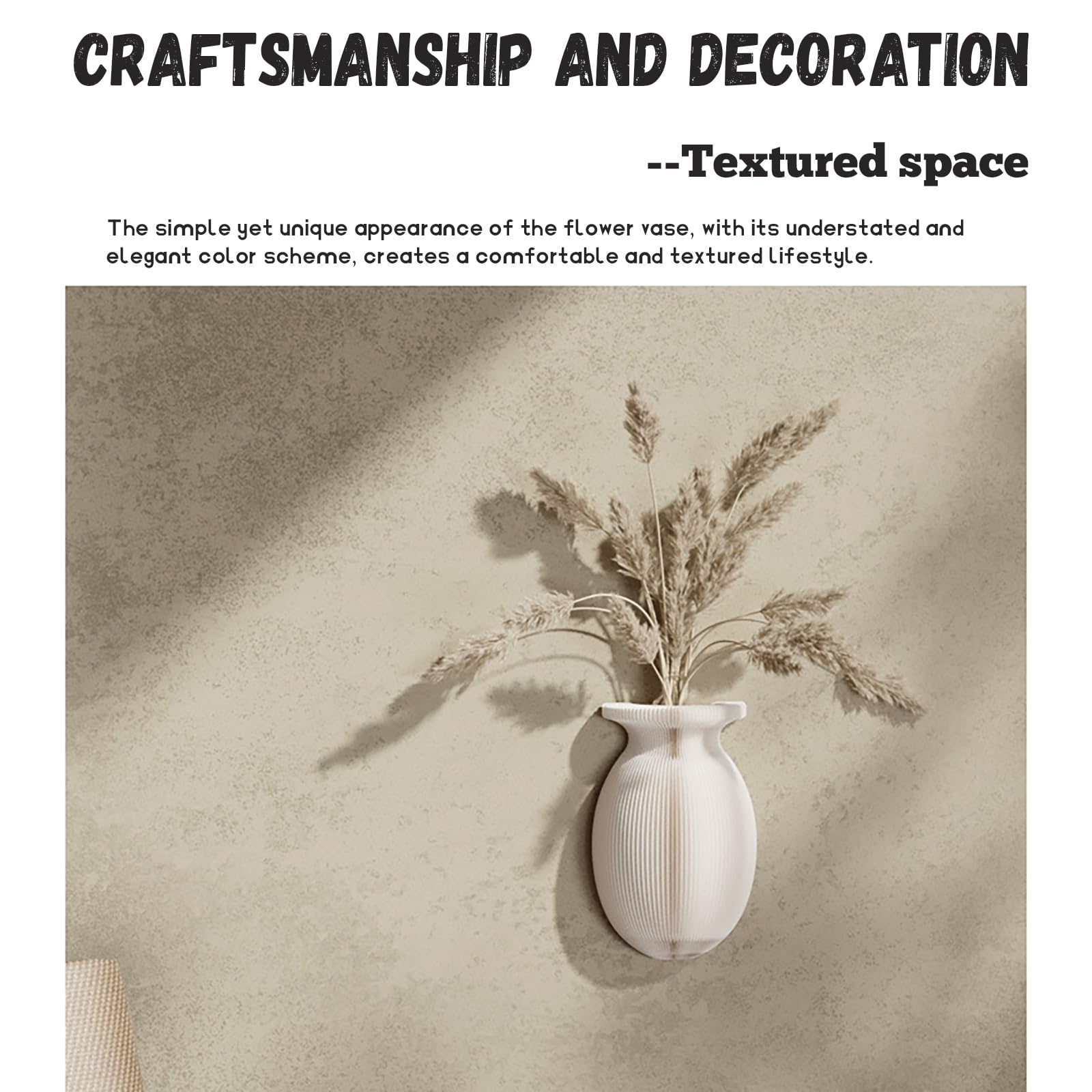 Faltbare Wandvase aus Papier mit Kleberückseite – Deko Wandvase im Akkordeonstil für Trockenblumen Pampasgras Kunstpflanzen Flur Bad Wohnzimmer Schlafzimmer,White-A
