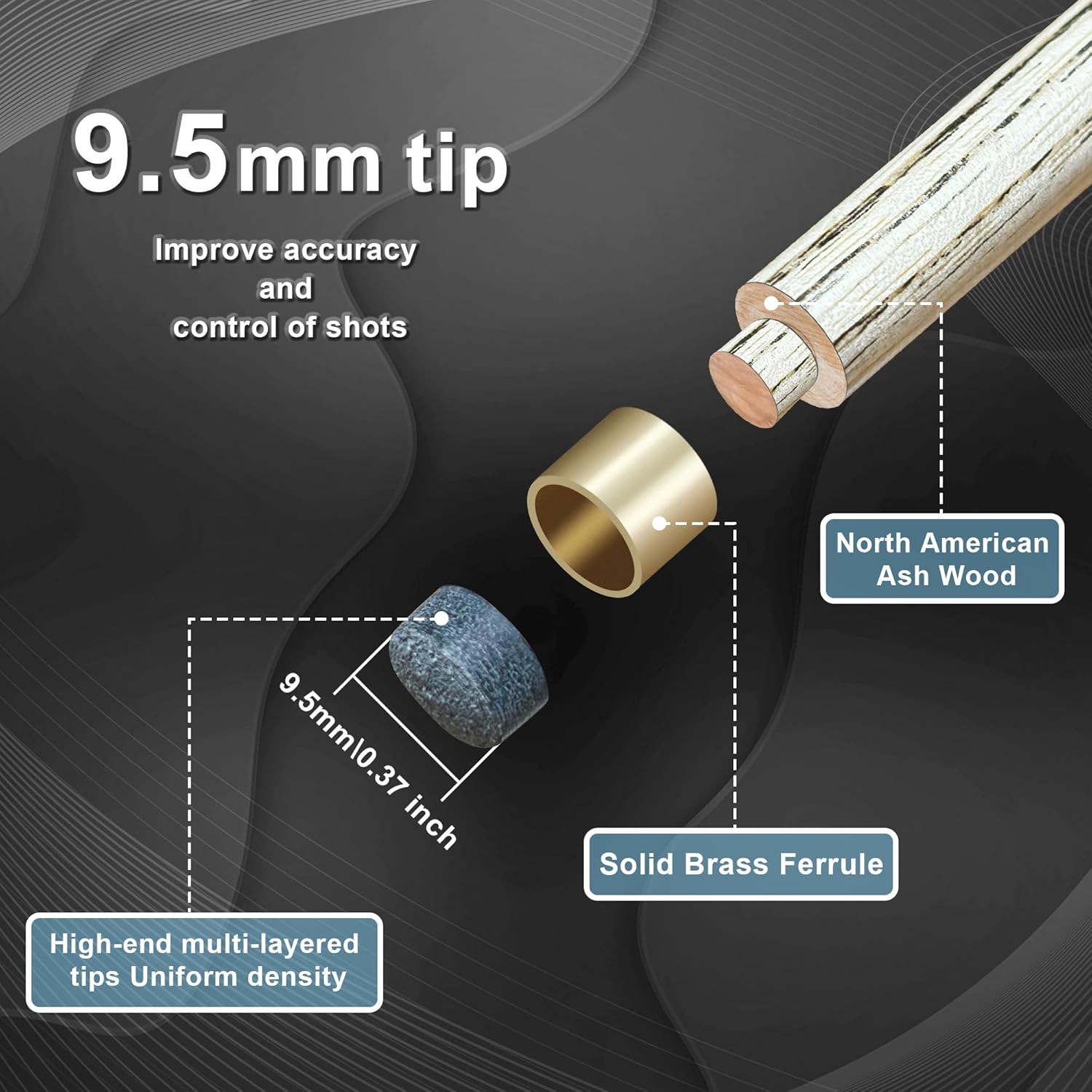 HomeSeason 57" Snooker Cue Stick 18oz 3/4 Jointed Pool Cue, with Extension, Cue Case, Durable Ash Wood and Hard Maple Construction Billiards Cue