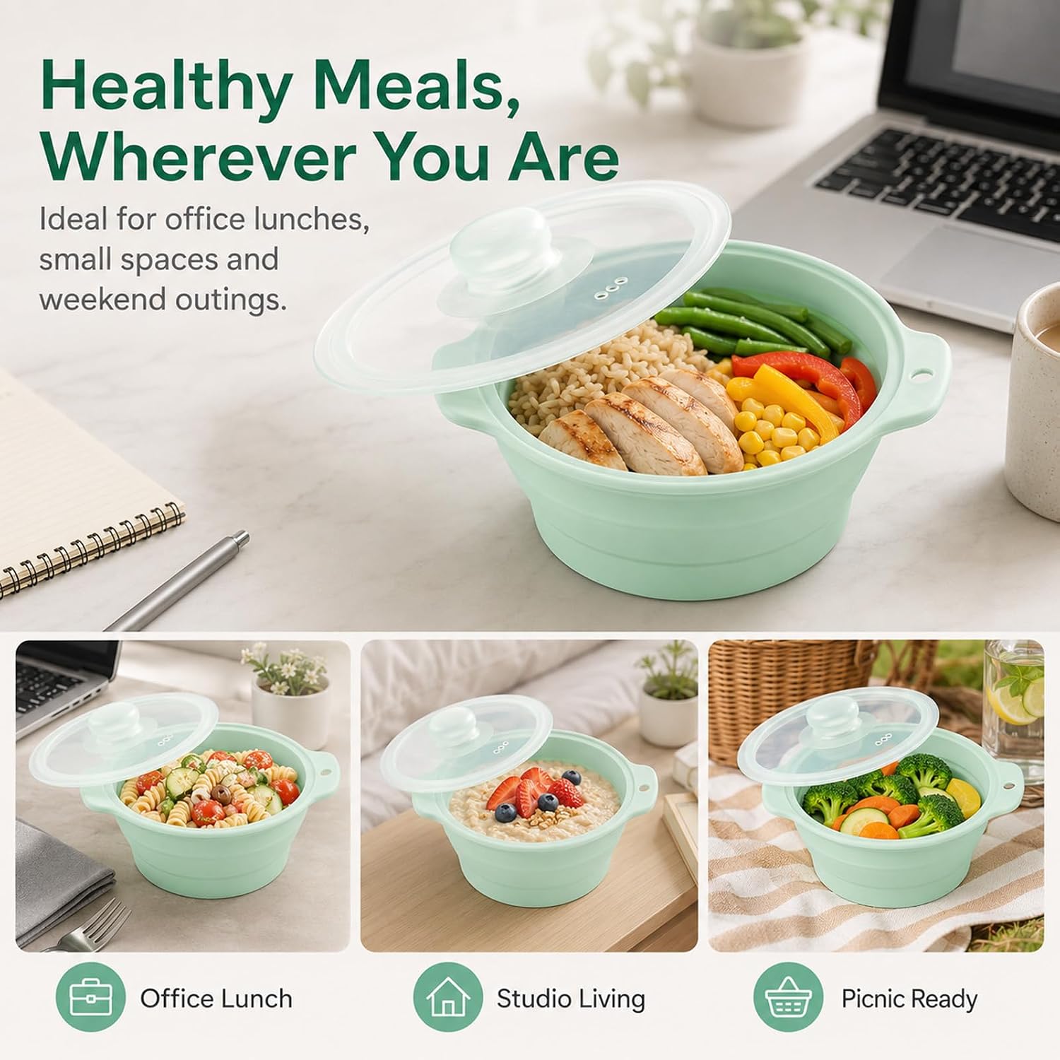 Collapsible Silicone Microwave Steamer with Removable Rack