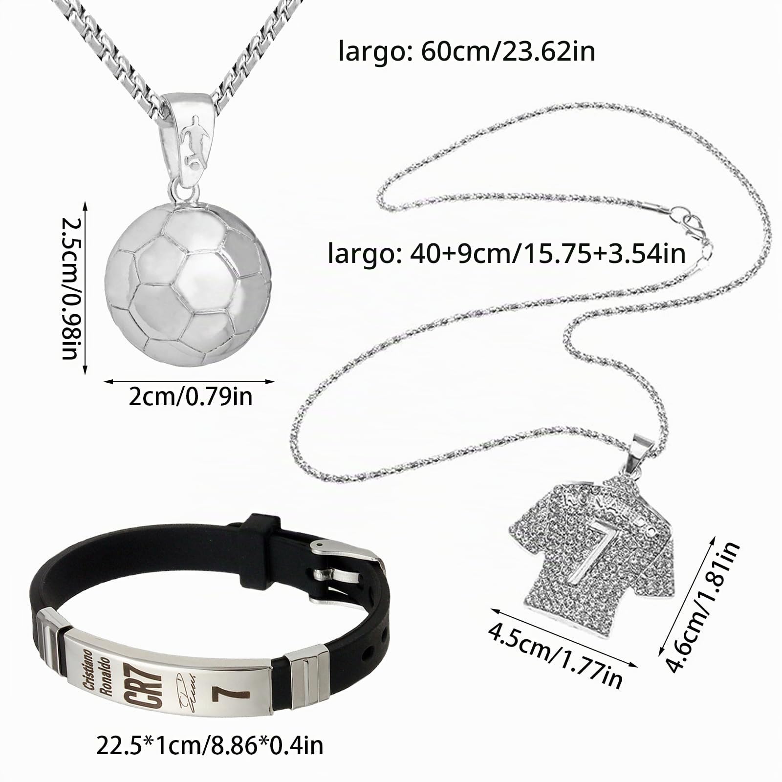 3 Piezas Juego de cadena con collar y pulsera, cadena de fútbol, cadenas para niños, pulsera de fútbol para niños, camiseta de fútbol, regalo para aficionados al fútbol