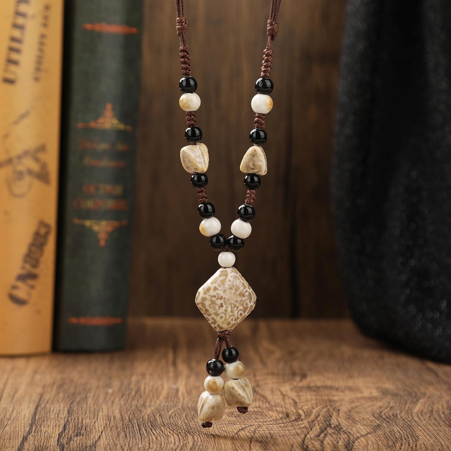 DS Boho Beaded Necklace for Women–Colorful Ceramic & African Tribal Beads, Adjustable Long Chunky Bohemian Jewelry with Gift Box Packaging,Hippie Witchy Vintage Handmade Fashion Statement Necklace - Image 3