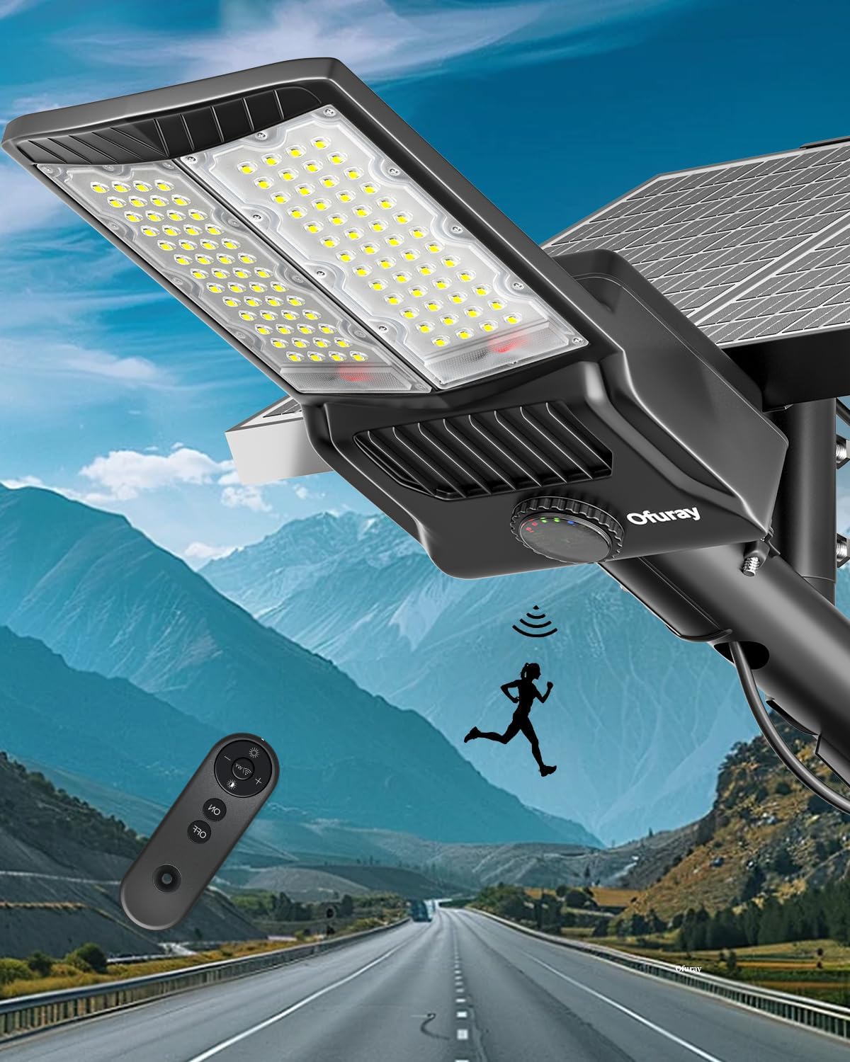 Ofuray Of-5600W Solar Street Lights Outdoor,Solar Parking Lot Lights Commercial with Motion Sensor, 6500k IP67 Street Dusk to Dawn with Remote Control for Street,Park,Barn