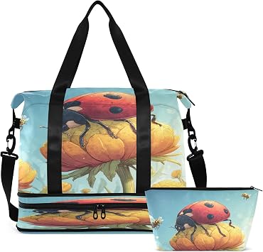 Bee Flower Yellow Duffel Bag for Women Men Gym Bag with Shoe Compartment Wet Pocket Carry On Weekender Overnight Bags for Travel Weekend Getaway