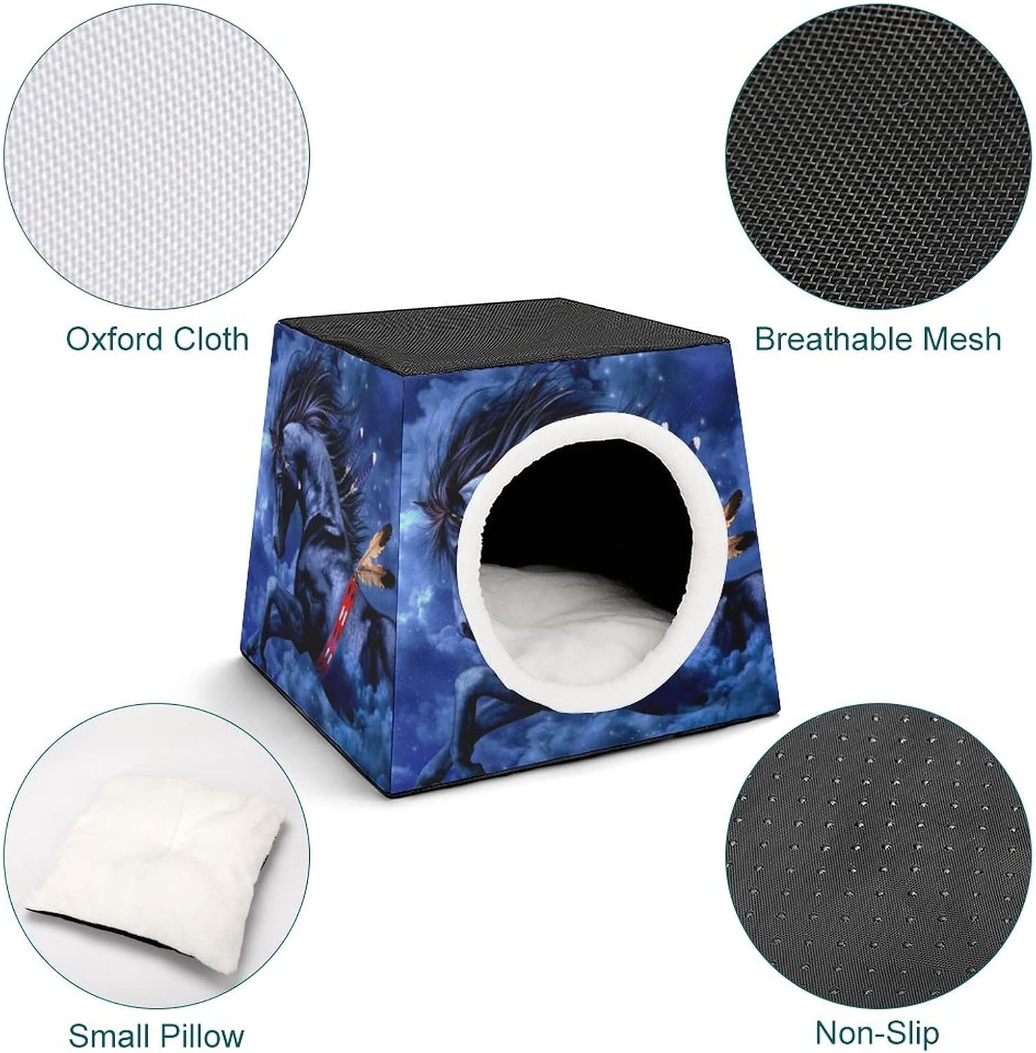 review Printed Cat Houses & Condos Lovely Foldable Cat Cube Cat Bed Sofa with Removable Pillow Black Horse Night Cloud