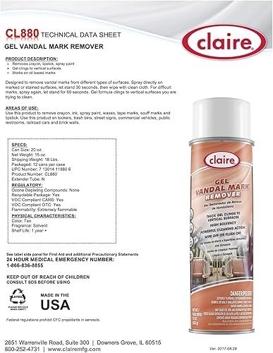 Miniatura 2 de Claire CL880-1pk High Performance Vandalism Mark Remover, lata de 15 onzas, 1 unidad, naranja (36550)