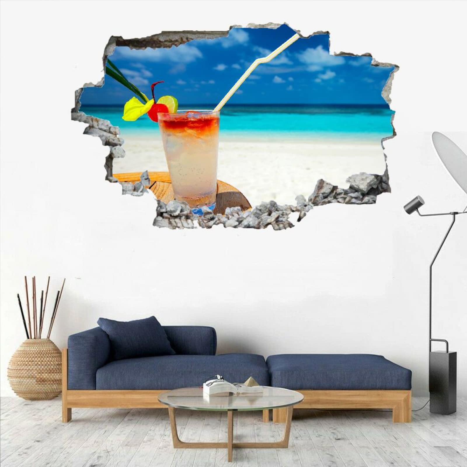 Adesivi Murali 3D Fracassato Spiaggia Decorazione Domestica Smontabile Del Vinile Del Tatuaggio Della Parete Vacanze Decalcomanie Impermeabili Art For Kids Room Wall Decor 80x120cm
