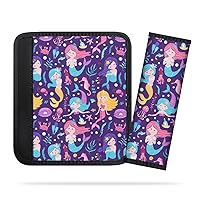 Vista 10 de Paquete de 2 fundas para cinturón de seguridad para niños, lindo patrón de sirena, almohadillas para cinturón de seguridad de automóvil para niñas