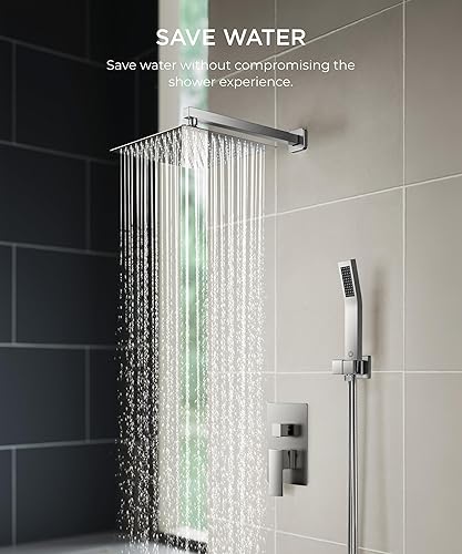 Miniatura 6 de FORIOUS Sistema de ducha de níquel cepillado, cabezales de ducha de lluvia de 12 pulgadas con rociador de mano, juego de grifo de ducha con válvula