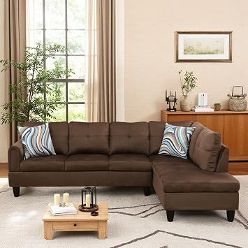NicBex Comfy Couches for Living Room, 2-Piece 97" L-Shaped Sectional Couch with Movable Chaise, Modern Sofa Living Room Set for Apartment, Office & Bedroom, Chocolate