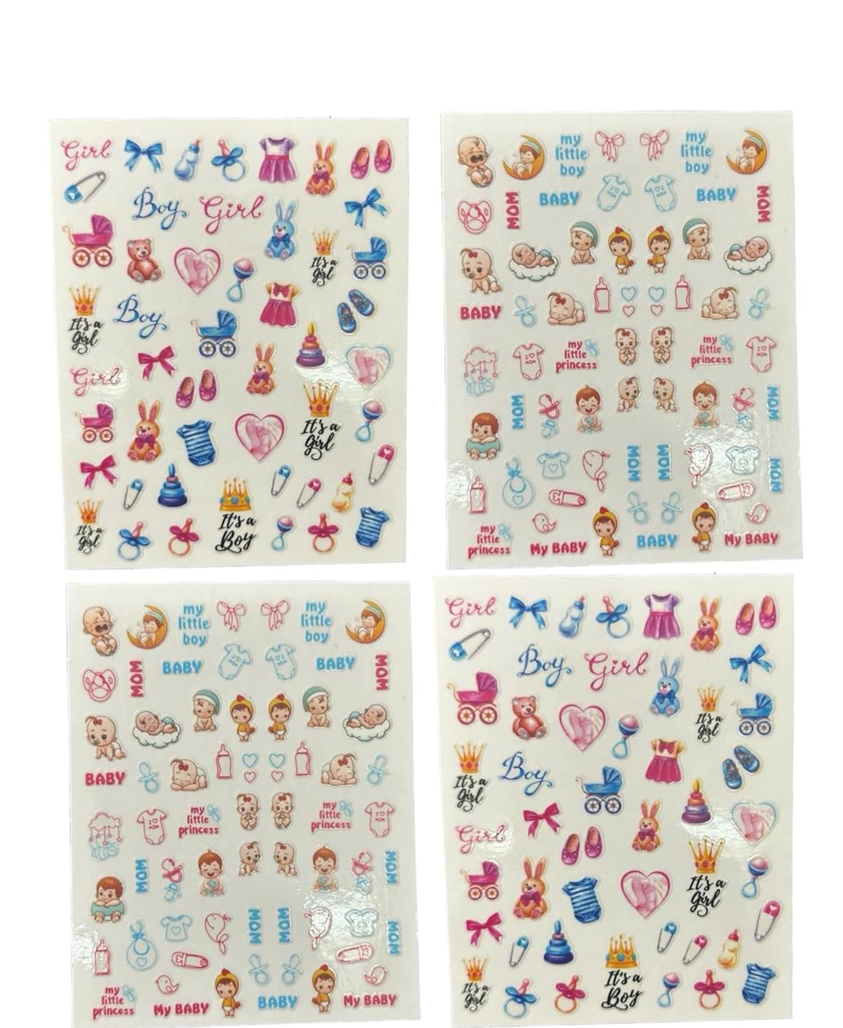 Baby Shower 4pcs 5D Stickers for Nail Art