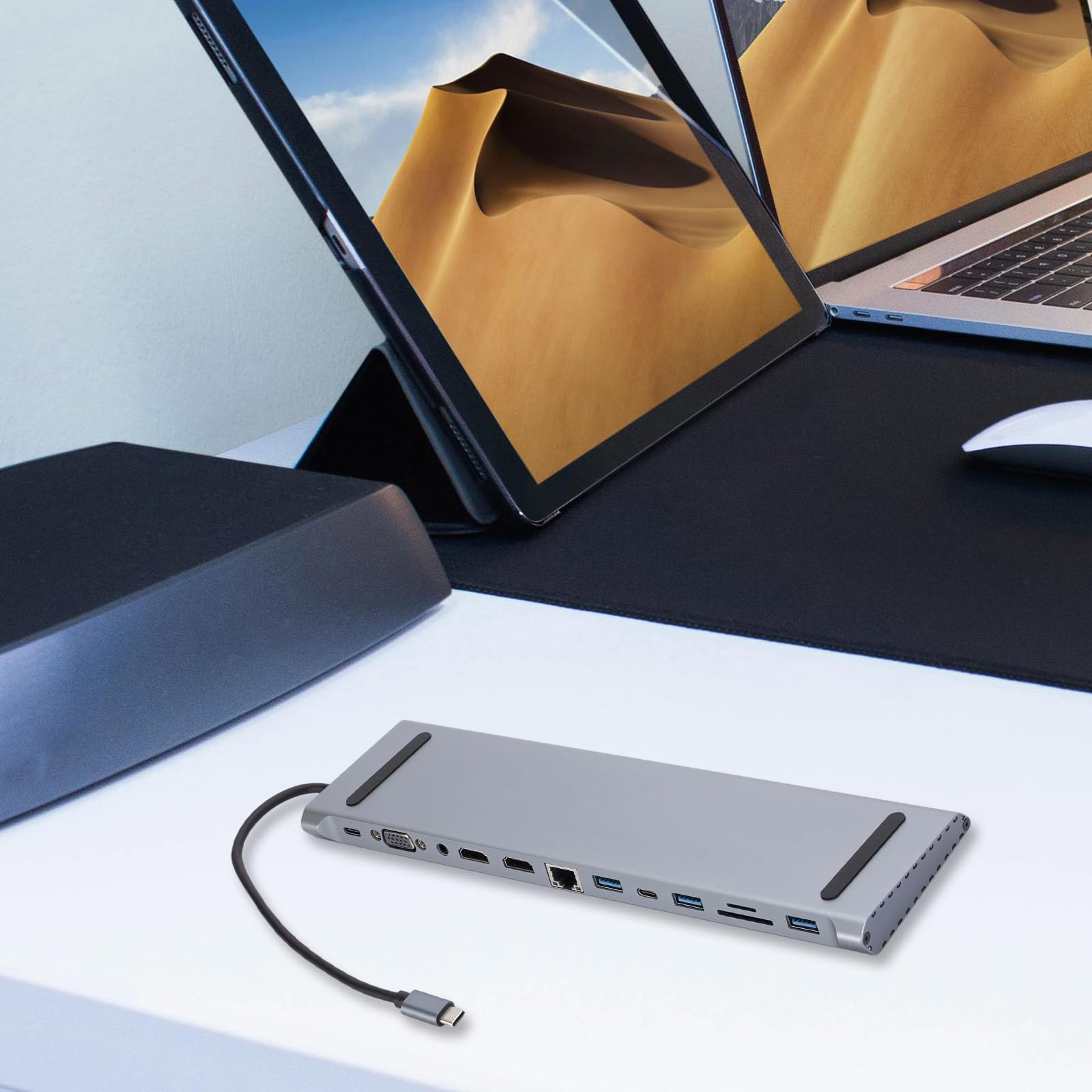Adaptador USB C para laptop, dongle tipo C con puerto 4K, ranura para lector de tarjetas, puerto de datos, carga de 100 W, 2 USB 3.0