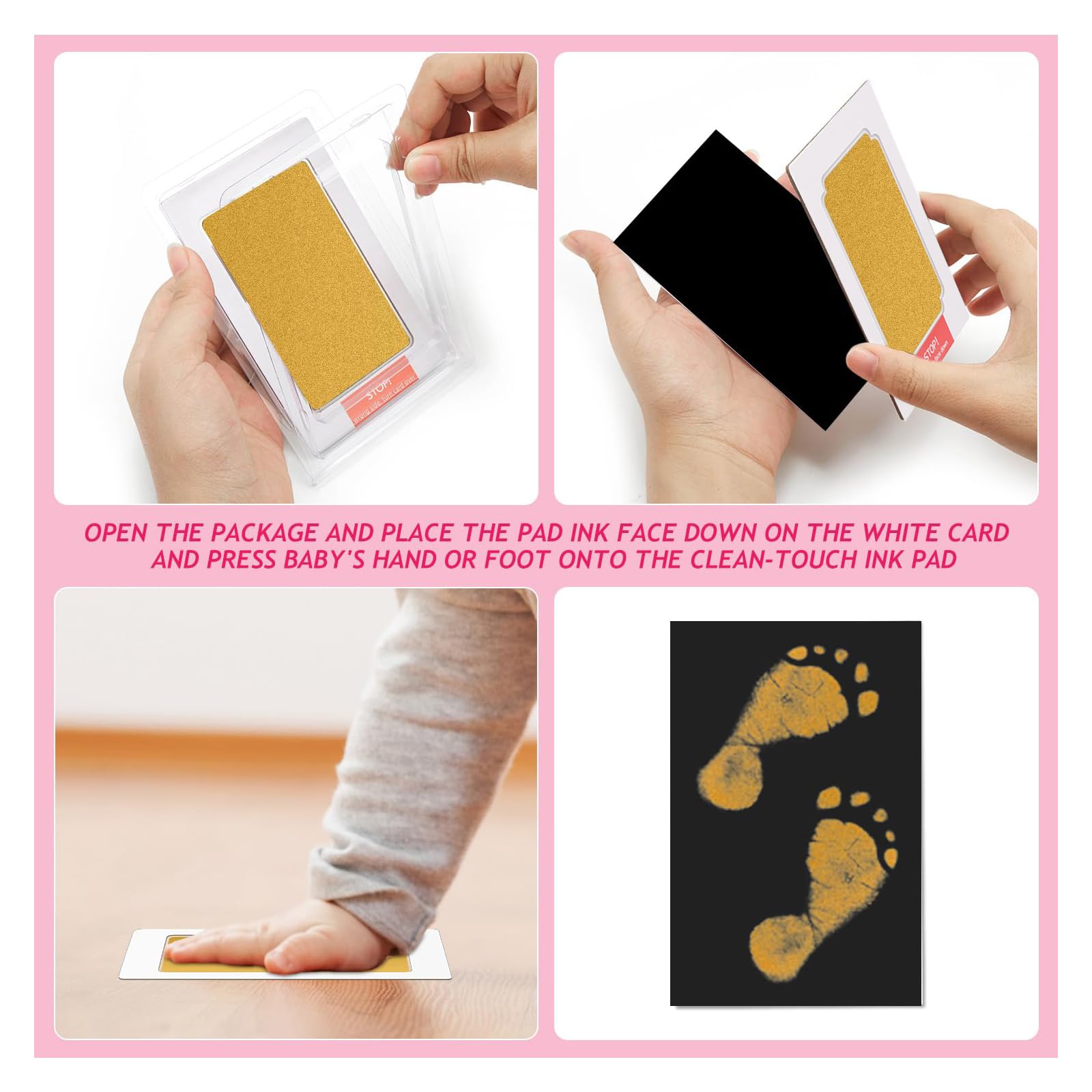 Huellas Bebé Recién Nacido Tinta, 8 Tarjetas de Impresión y 4 Plantillas, Kit de Huellas Bebé Pie y Manos Almohadillas de Tinta No se Mancha, Tinta para Huellas de Perro, Regalo de Bautizo o Recuerdo — view 5