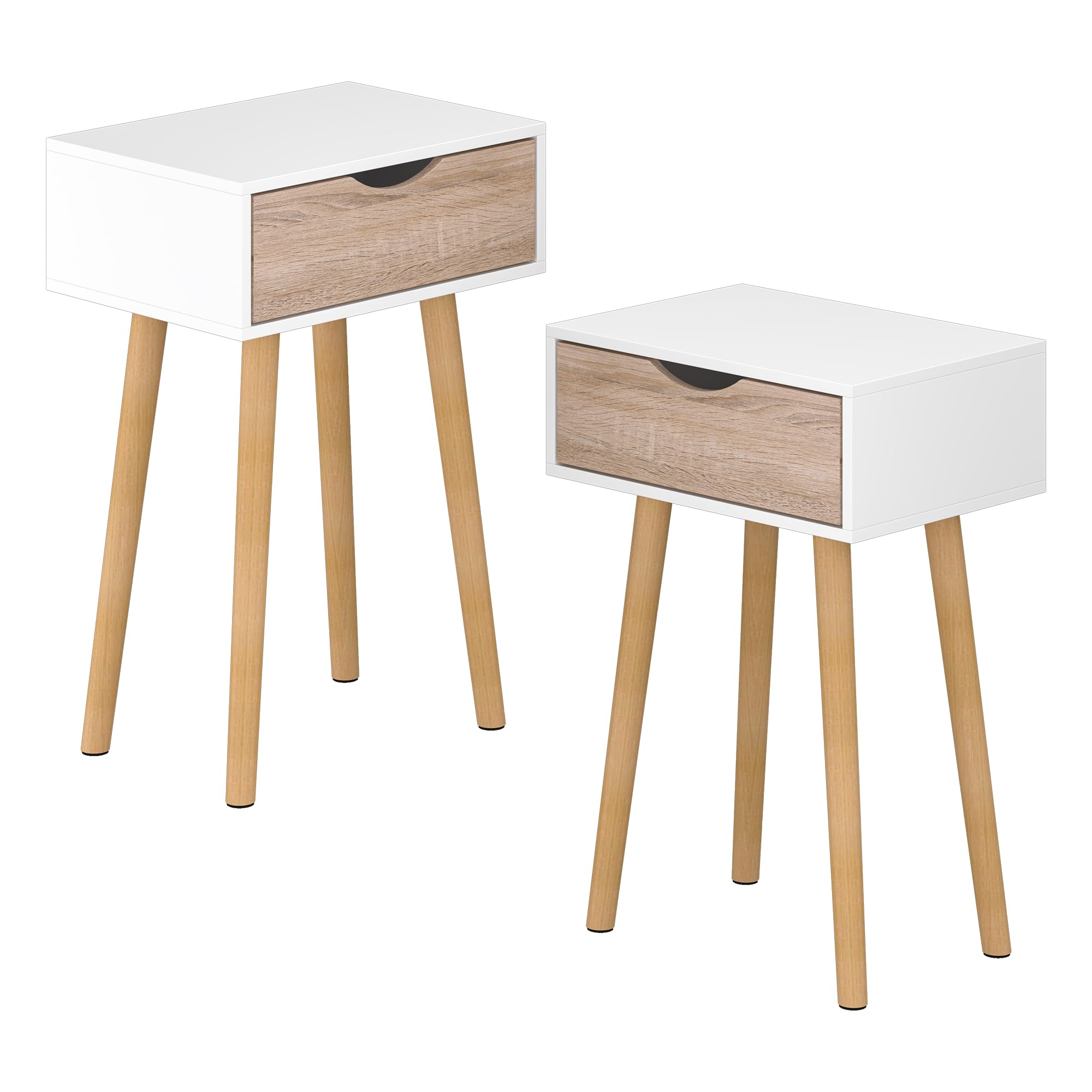 [en.casa] Set di 2 Comodini con Cassetto Tavolini Laterali per Divano Mobiletto da Notte 60 x 40 x 29,5 cm per Camera da Letto Soggiorno Corridoio Ingresso - Bianco/Effetto Rovere