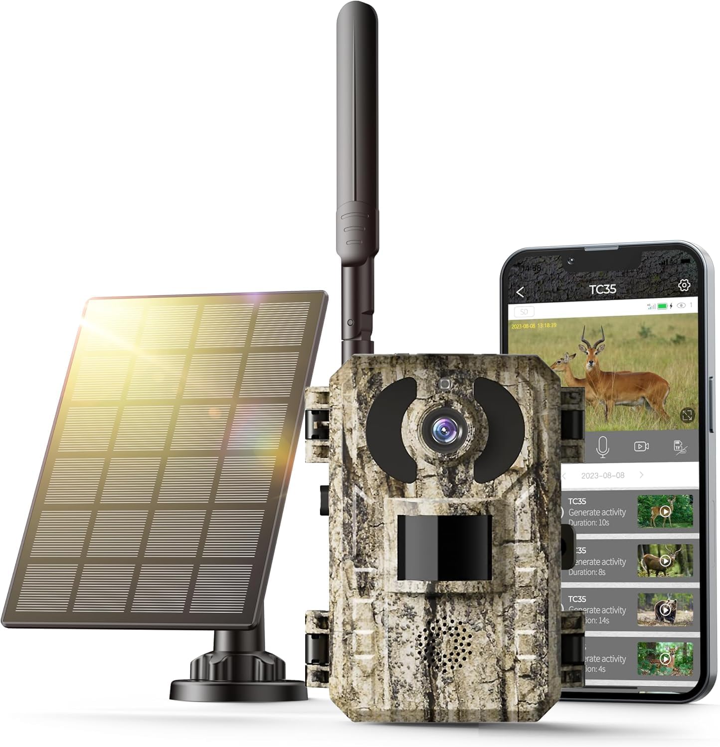 48MP 4G LTE Cellular Trail Cameras,Live Streaming Game Camera Built-in SIM Card 0.2s Trigger Speed Motion Activated Solar Trail Camera with Night Vision IP65 Waterproof