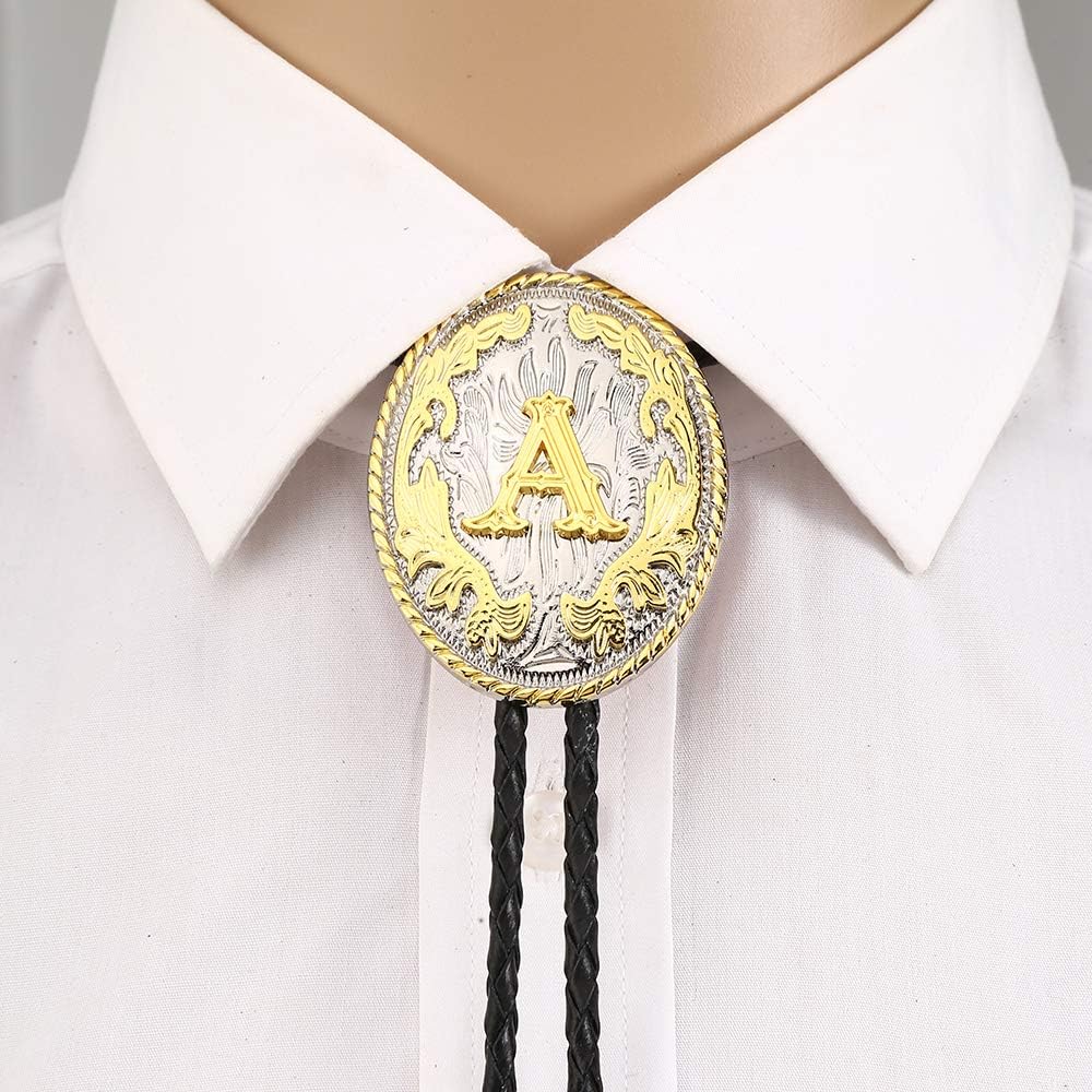 Jeilwiy Bolo Tie for Men Western Cowboy Neck Tie Gold Mens Bolo Ties Initial Letter A to Z Western Leather Necktie - Image 8