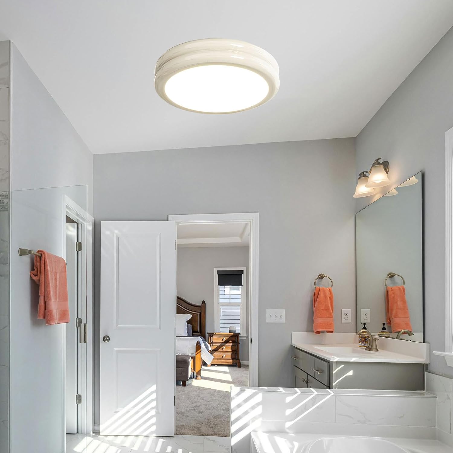 Modern Round Ceiling Light - Minimalist Flush Mount Fixture for Bedroom, Hallway, and More(Dark Color,23CM)