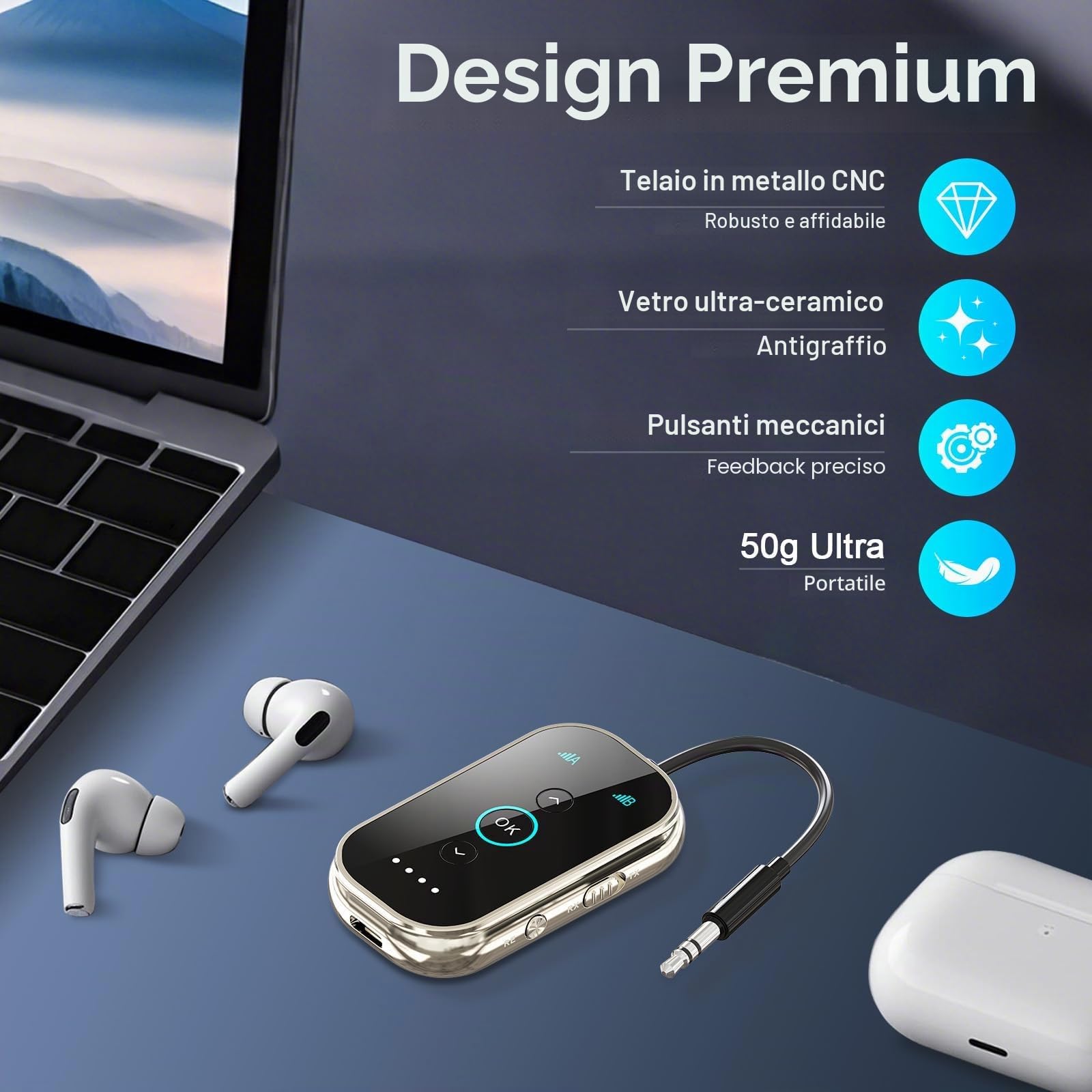 Trasmettitore Ricevitore Bluetooth 5.4, SINZONEu® Adattatore Audio Wireless 2-in-1 con Dual Link, aptX HD per Aereo, TV, Auto, Supporta 2 Cuffie Simultaneamente