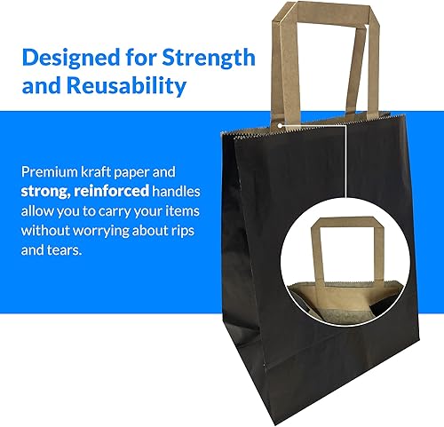 Miniatura 4 de Reli. Paquete de 90 | 8 x 4.5 x 10.25 pulgadas | Bolsas de papel negras con asas | Pequeñas bolsas de regalo/bolsas de compras | Regalos, compras,