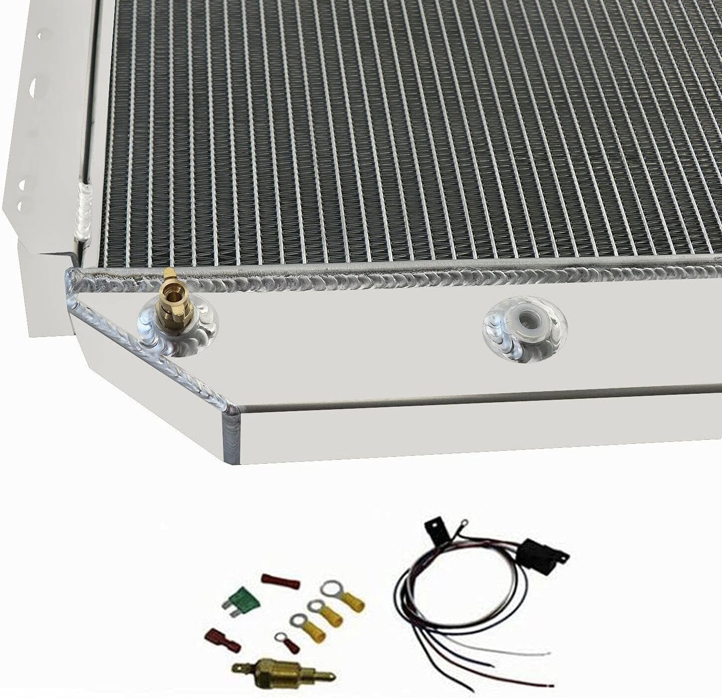 4 Row Core Radiator For 1966-1979 Ford F100 F150 F250 F350 4.9L L6 5.9L V8 GAS 6CYL 1967 1969 1972 1975 1977 Full Aluminum Radiator with Shroud Fan Relay