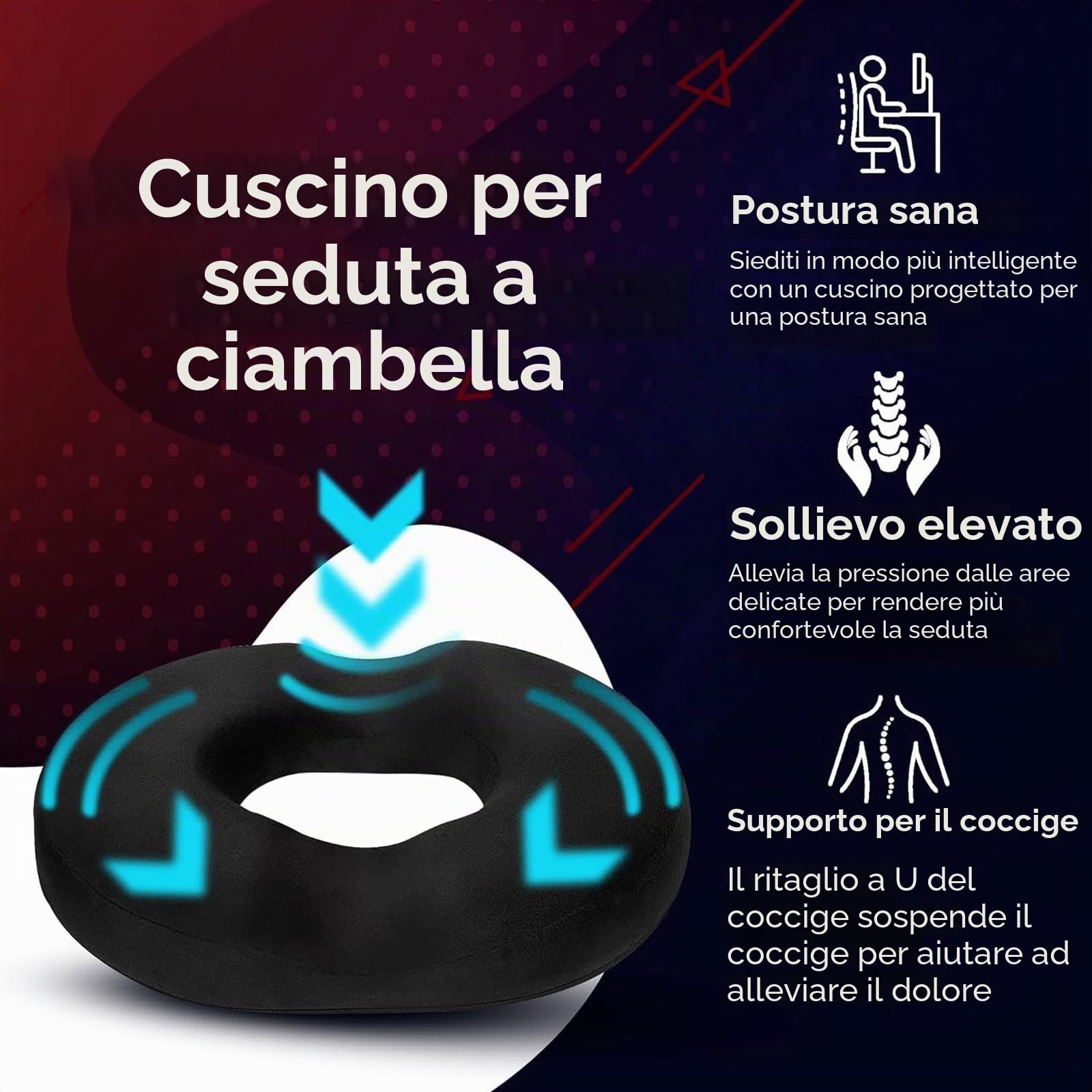 Cuscino per coccige per dolore al coccige, anello a ciambella, in memory foam, sollievo dal dolore per emorroidi, piaghe da letto, prostata, gravidanza, post parto, ideale per ufficio, auto,