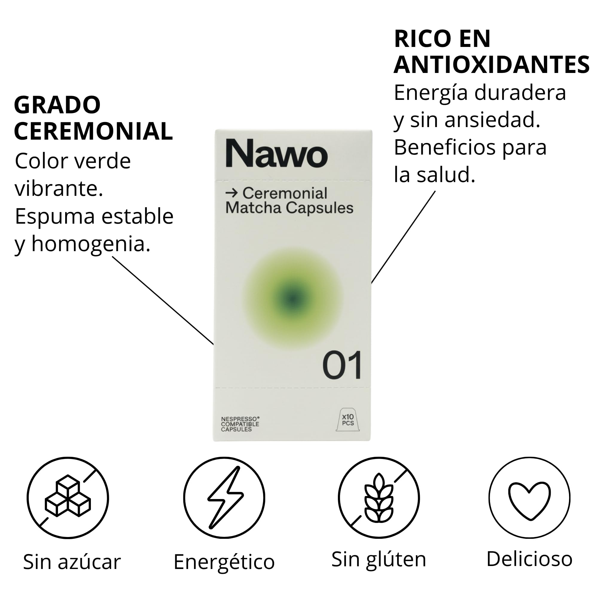 10 Cápsulas de Té Matcha Ceremonial – Compatibles con Nespresso®, 100% Natural, Té Verde en Polvo, Ideal para Matcha Latte, Sin Azúcares Añadidos ni Conservantes – NAWO® Matcha