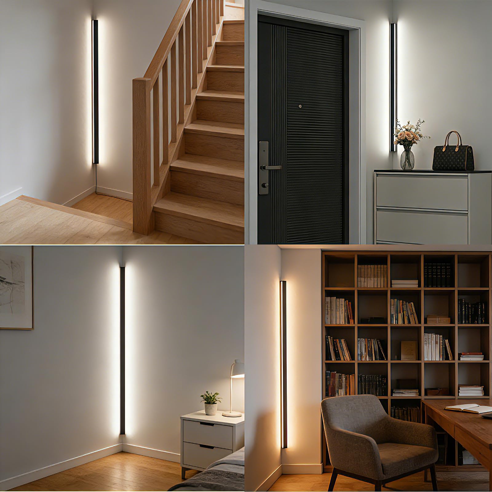 LANMOU Lange led-wandlamp voor binnen, 150 cm, wandhoeklamp met afstandsbediening, wandlamp, zwart, modern, dimbaar (3000K-6000K), hoekwandlamp, 50W, 4000LM, aluminium