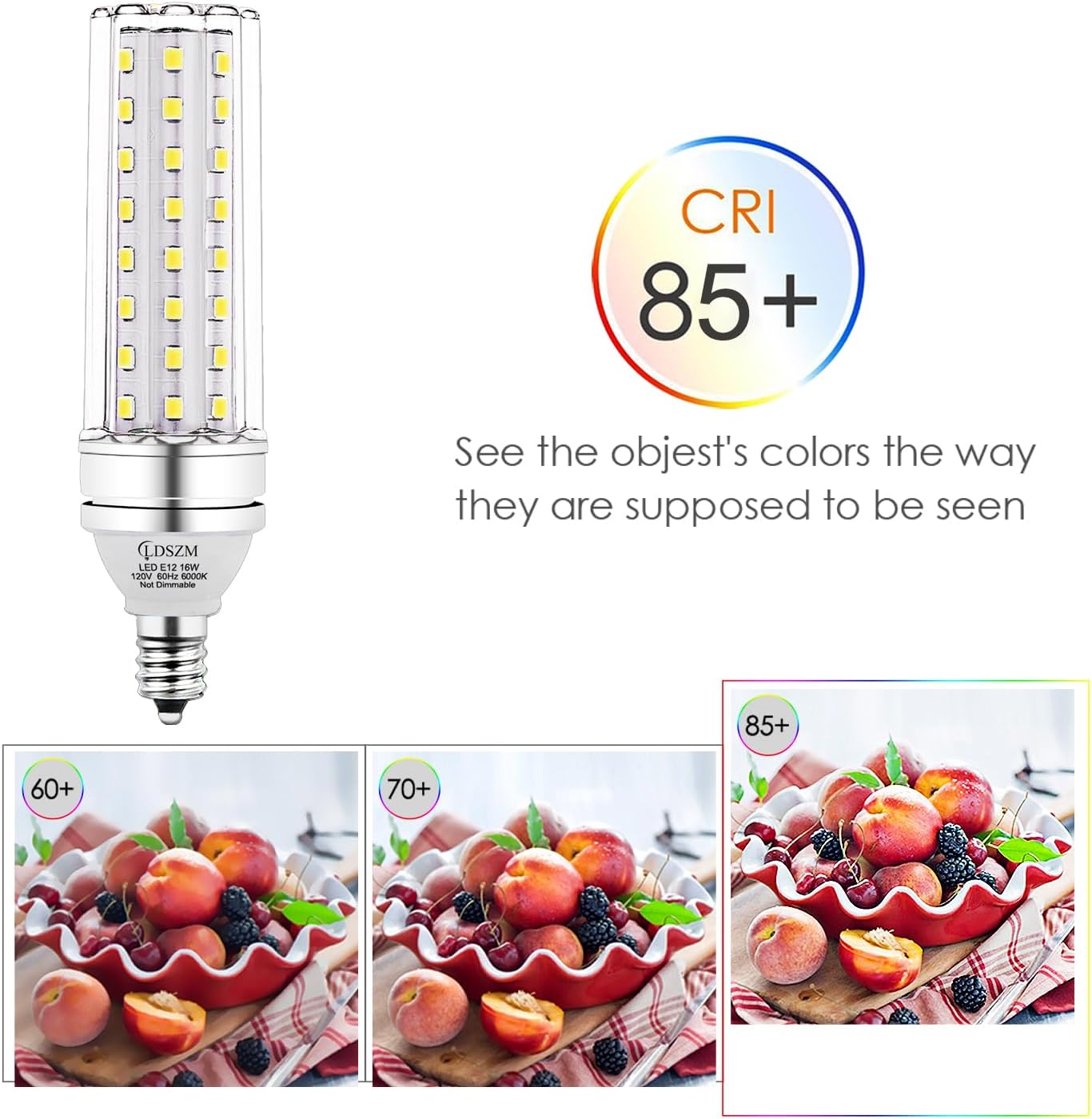 E12 LED Bulbs,16W Candelabra LED Light Bulb,120 Watt Equivalent 1400lm CRI 85+ Eye Protection, Daylight White 6000K E12 Base Chandelier Bulbs, Non-Dimmable Ceiling Fan Light Bulbs,4 Pack