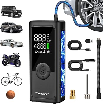 Tiny Pump Mini Bike Tire Pump - Max 120PSI Portable Electric Bicycle Air Pump with Auto Stop - Bicycle Inflator with Presta and Schrader Valve for E-Bikes & Various Bicycles Car Tire Air Pump