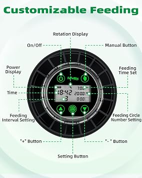 Papettly Automatic Fish Feeder for Aquarium - Rechargable Auto Food Dispenser for Tank with USB Cable & LCD Display, Timer Turtle Feeder for Weekend Holiday with Feeder Spoon