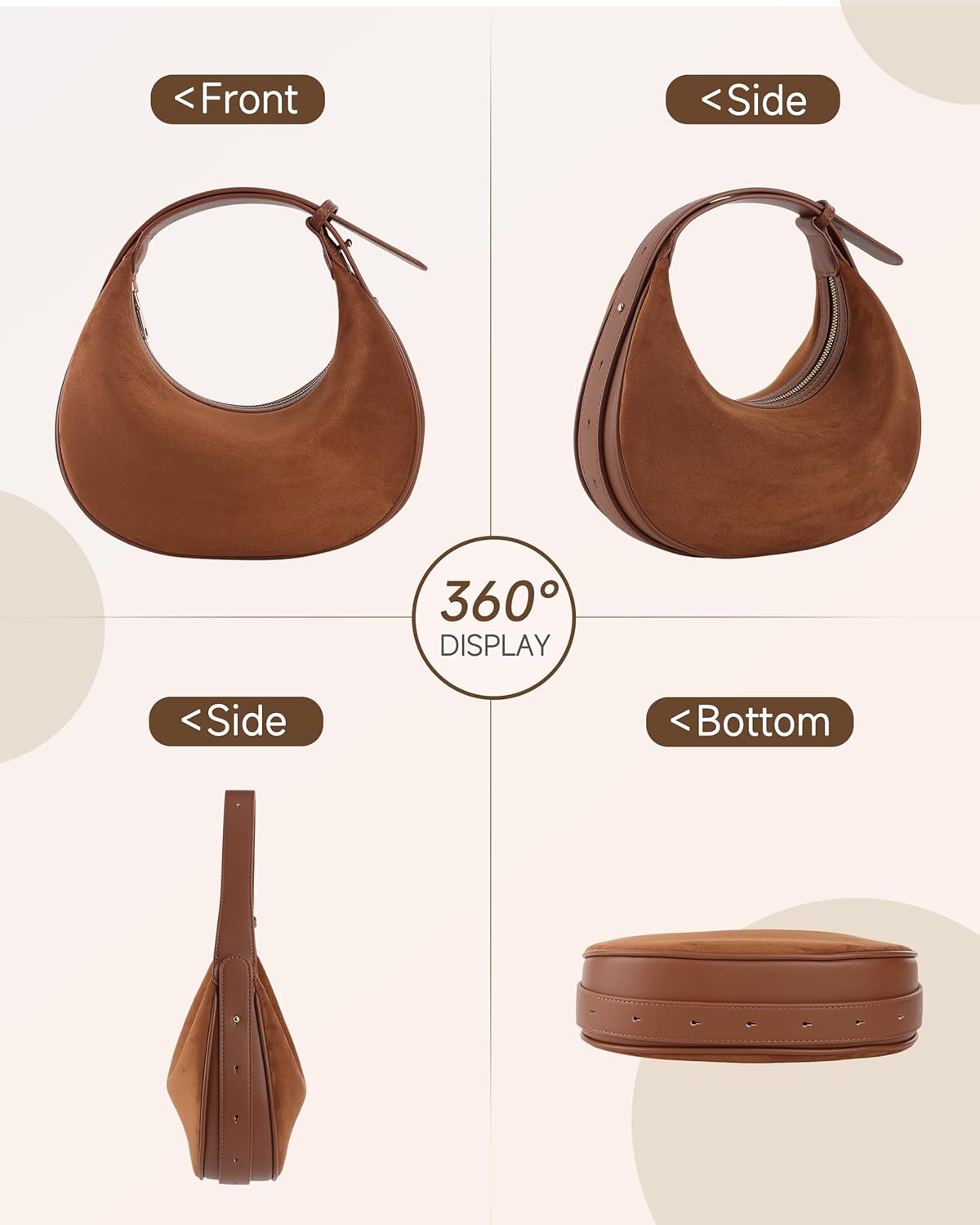 Suede Crossbody Bag for Women, Crescent Shoulder Bag Trendy Tote Handbags, Vintage Hobo Handbag Purses with Adjustable Strap