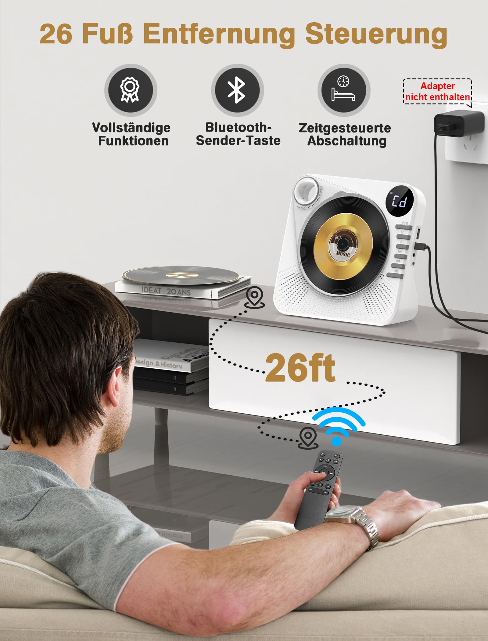 Greadio Lettore CD portatile con Bluetooth 5.1, lettore CD per bambini con altoparlante, telecomando, suono HiFi, protezione dalla polvere, riproduzione AUX/USB, lettore CD portatile per la casa