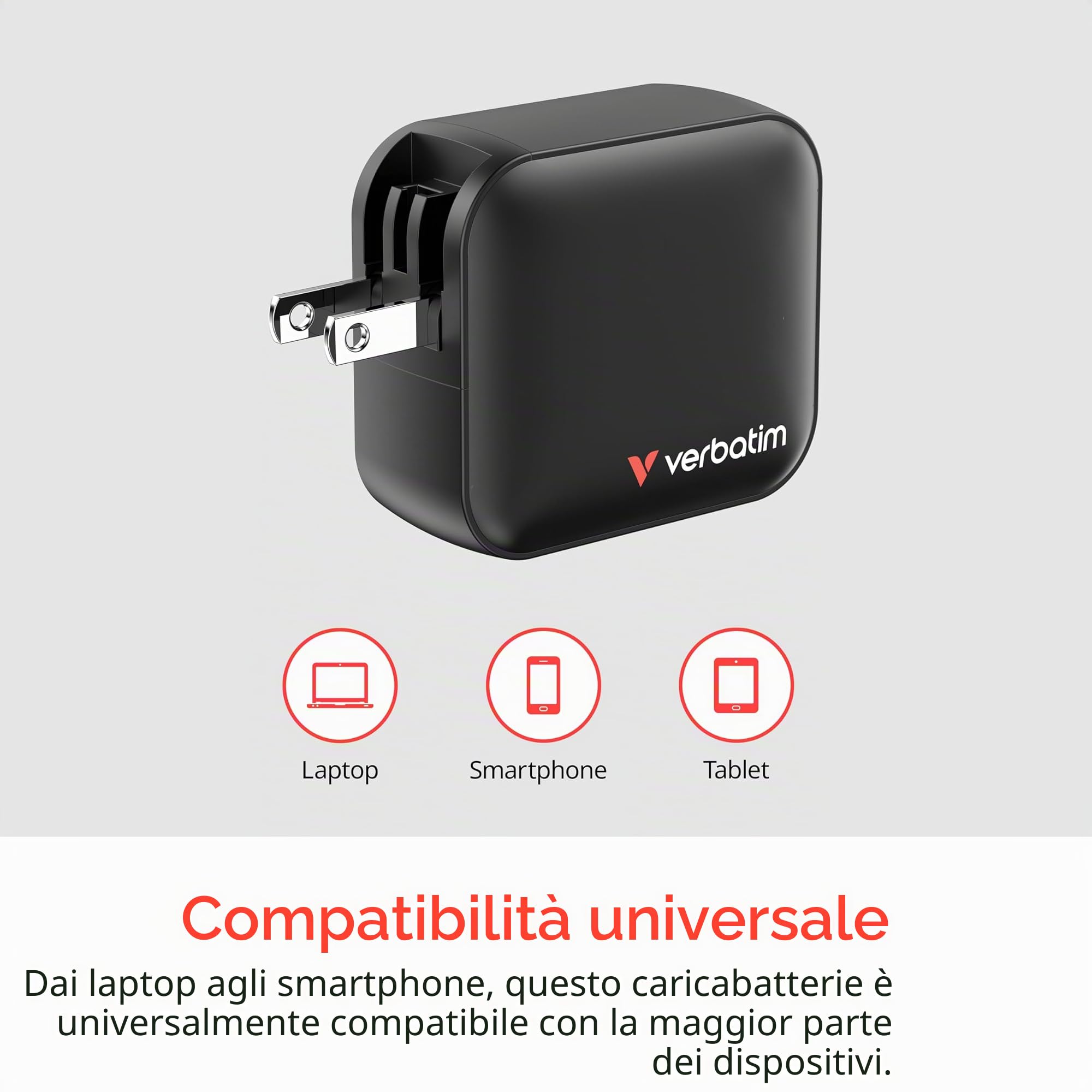Verbatim Mini GaN Charger 100W 3 Porte USB-C Caricabatterie Power Adapter 2 X USB-C & 1 X USB-A Caricatore Rapido Multipresa Apple MacBook, Notebook iPad, iPhone, Samsung & Co, per UK, USA