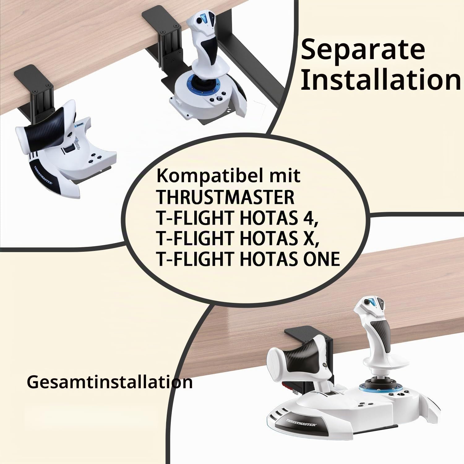 BUJ Metall-Schreibtischhalterung kompatibel mit Thrustmaster SimTask Farmstick, T-Flight Hotas One, T-Flight Hotas 4, T-Flight Hotas X, T16000M FCS, TCA Sidestick, Sol-R1 Flight Stick, Sol-R2 HOSA