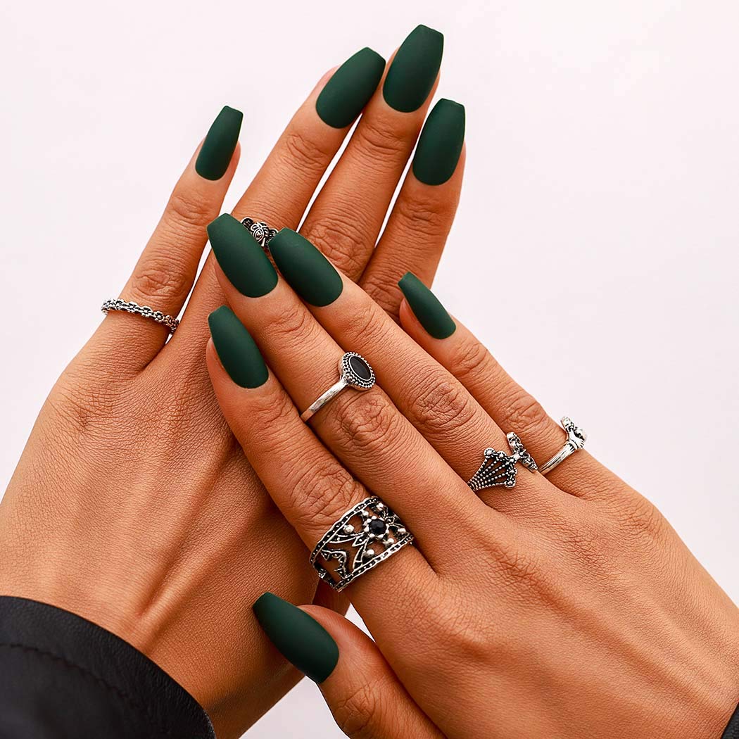 Amazon.com: Campsis Matte Press on Nails Dark Green Coffin Fake Nails Long  Full Cover False Nails for Women and Girls (Pack of 24) : Everything Else