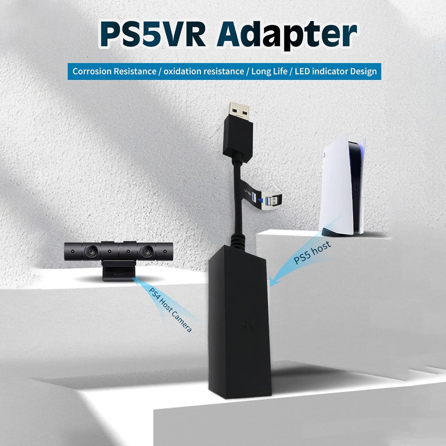 SPORWAY Adaptador PS5 VR: Cable Convertidor USB Mini a Consola PS5 Con Cámara, Para Juegos PlayStation VR
