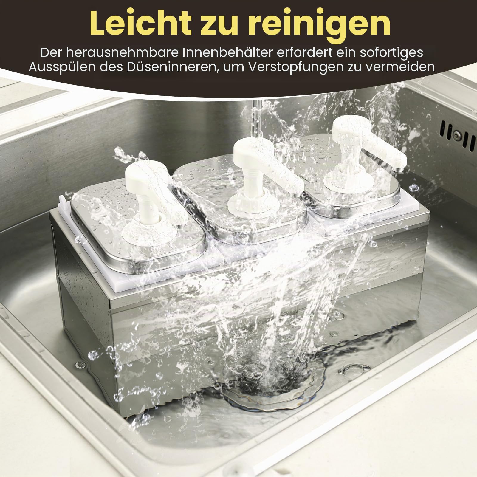 6L Saucenspender Pumpstation mit 3 Pumpköpfen Edelstahl Ketchupspender Tropffrei Lebensmittelecht Für Ketchup Mayonnaise Senf Honig Saucen 3x2L Gastro Soßenspender