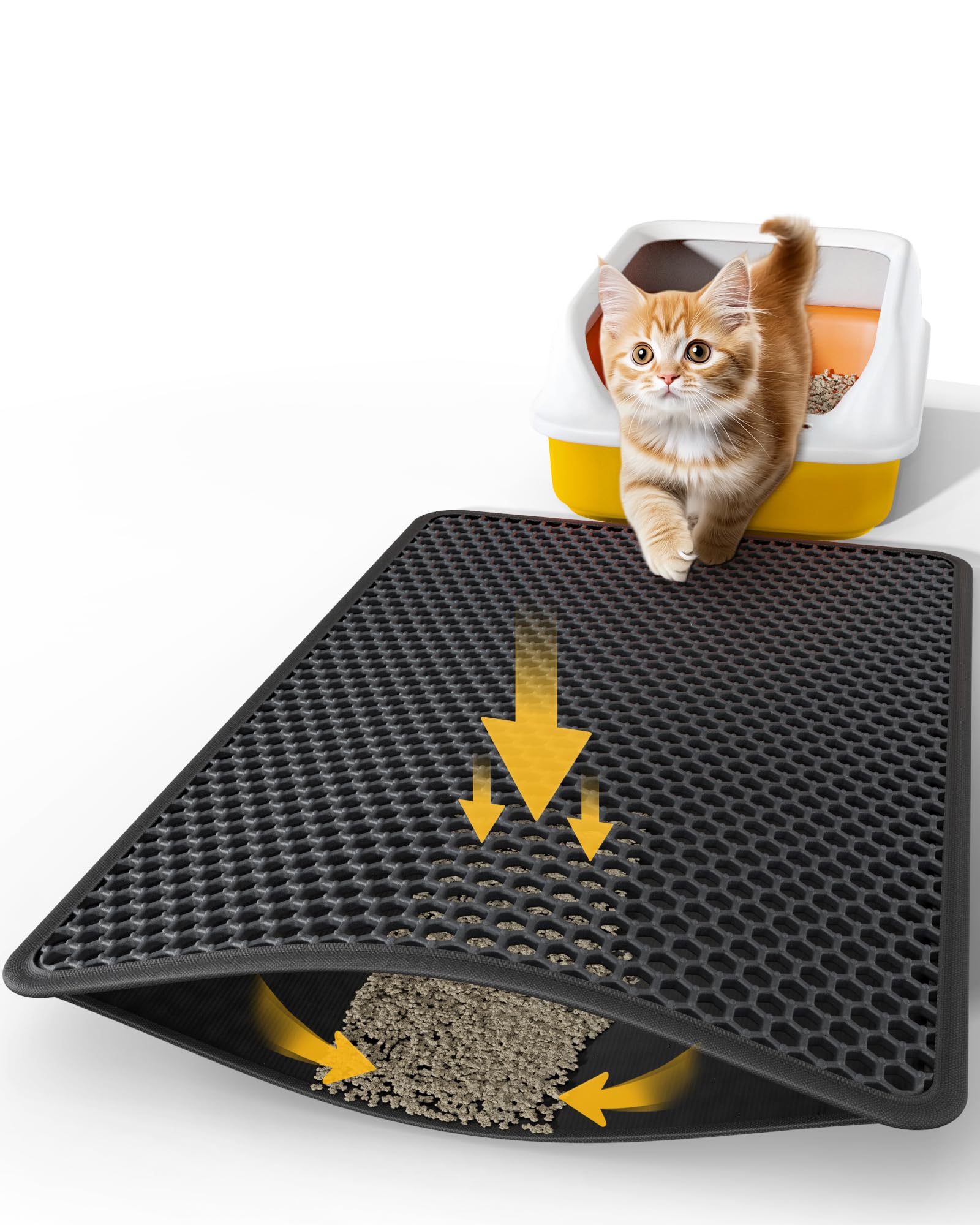 Powools 27" x 19" Cat Litter Mat - Ultra-Large Litter Box Mat with Double Layers, Urine-Proof and Non-Slip Litter Trapping Mat, Easy to Clean Kitty