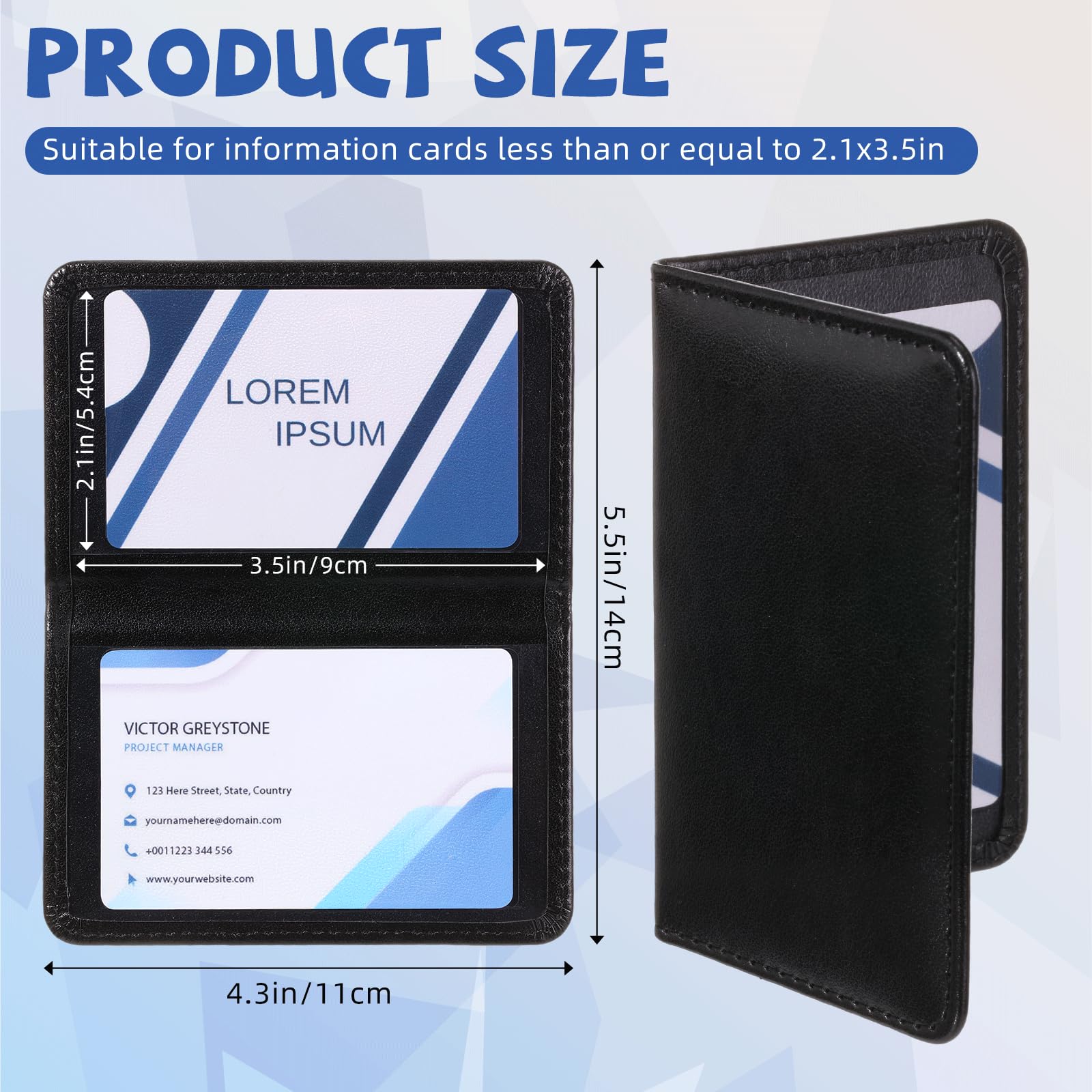 MotiMind 12 soportes plegables negros para tarjetas de visita, de piel sintética, soporte de plástico para tarjetas de visita, organizador de tarjetas de doble cara para hombres o mujeres, capacidad