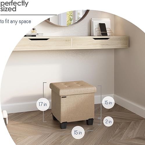 Miniatura 521 de Otomana plegable para dormitorio o sala de estar, con contenedores de almacenamiento, reposapiés para el extremo de la cama, soporta hasta 660 lb,