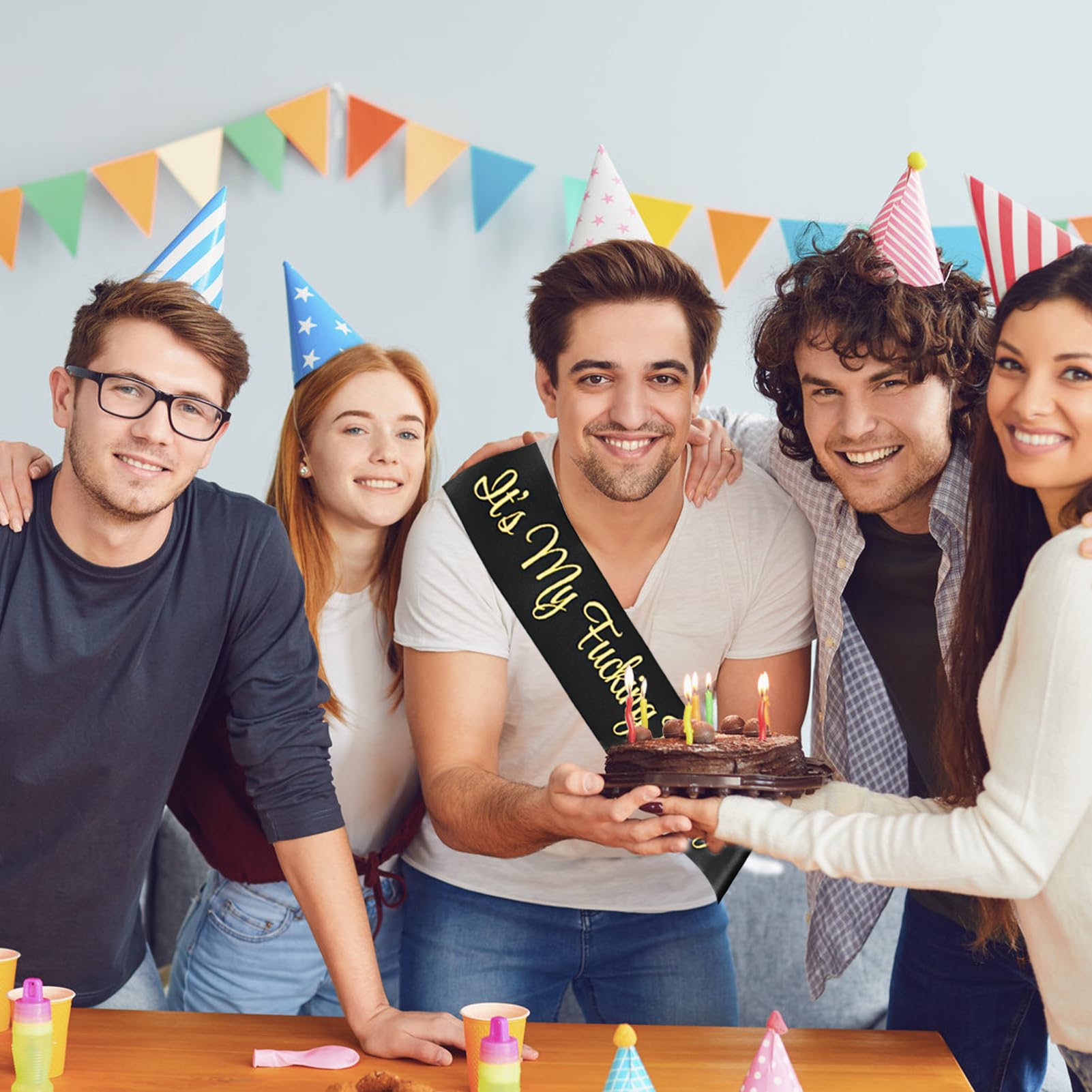 Geburtstagsschärpe „It‘s My Birthday“: Glitzernd In Schwarz & Gold, 160 Cm Lang, Mit Sicherheitsnadel