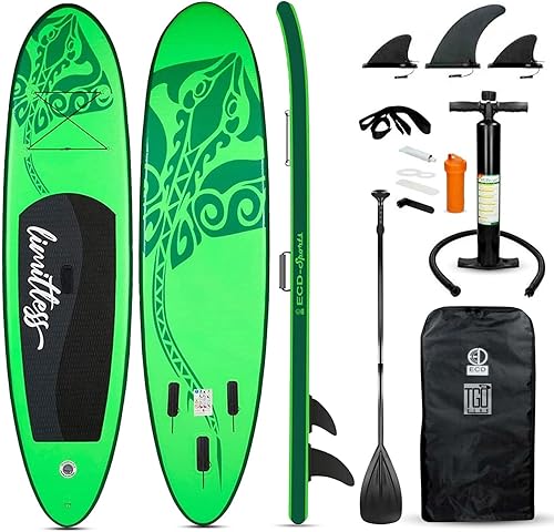 ISUP - Tabla de remo inflable de 10 pies para principiantes, yoga, surf, adultos, cubierta antideslizante, 2 personas, bomba, paleta ajustable, 3