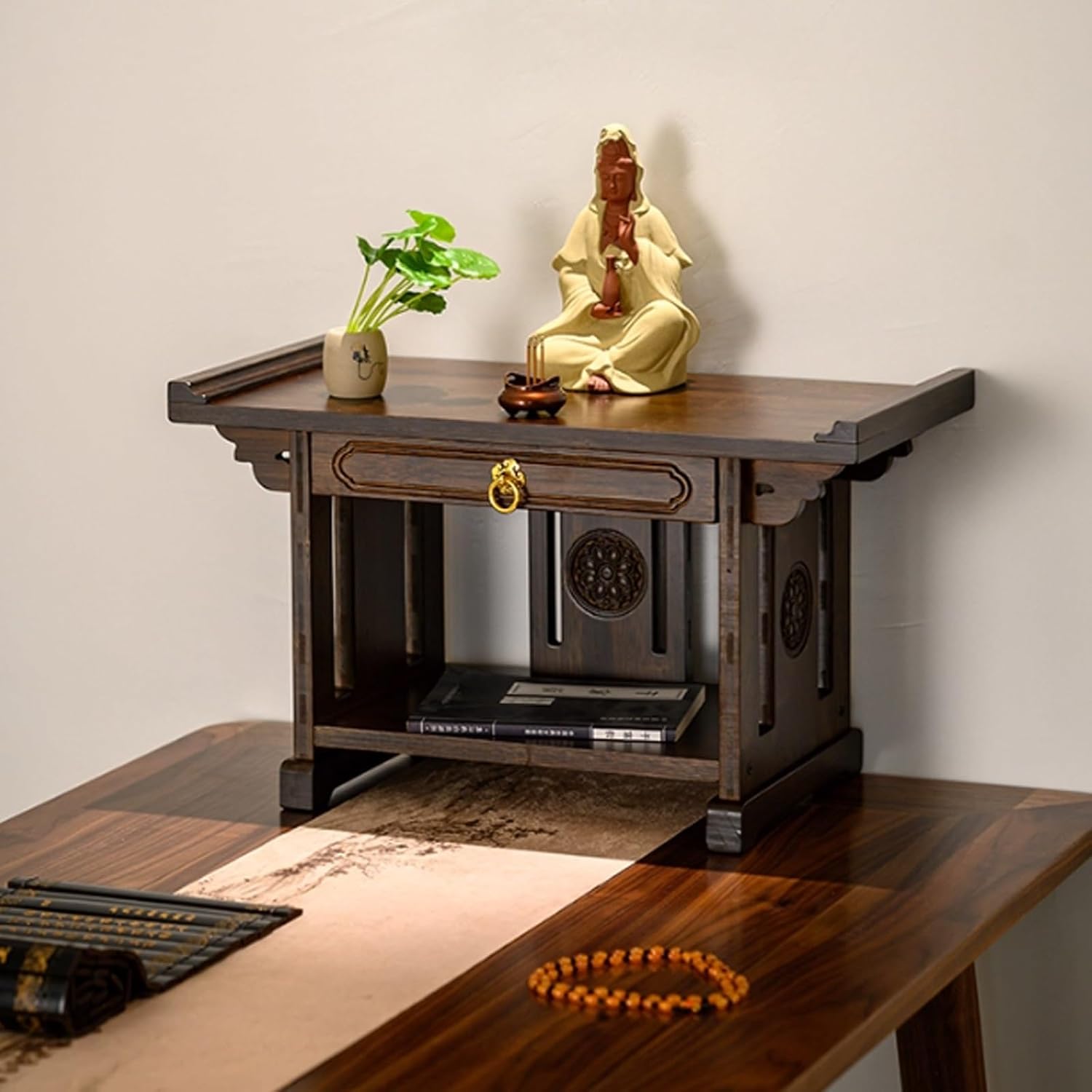 Pooja Cabinet,Altar Table with Storage,Buddha Niche Chinese Cabinet with Storage,Chinese Buddhist for Living Room,for Incense and Pray,for Living Room,Study Room