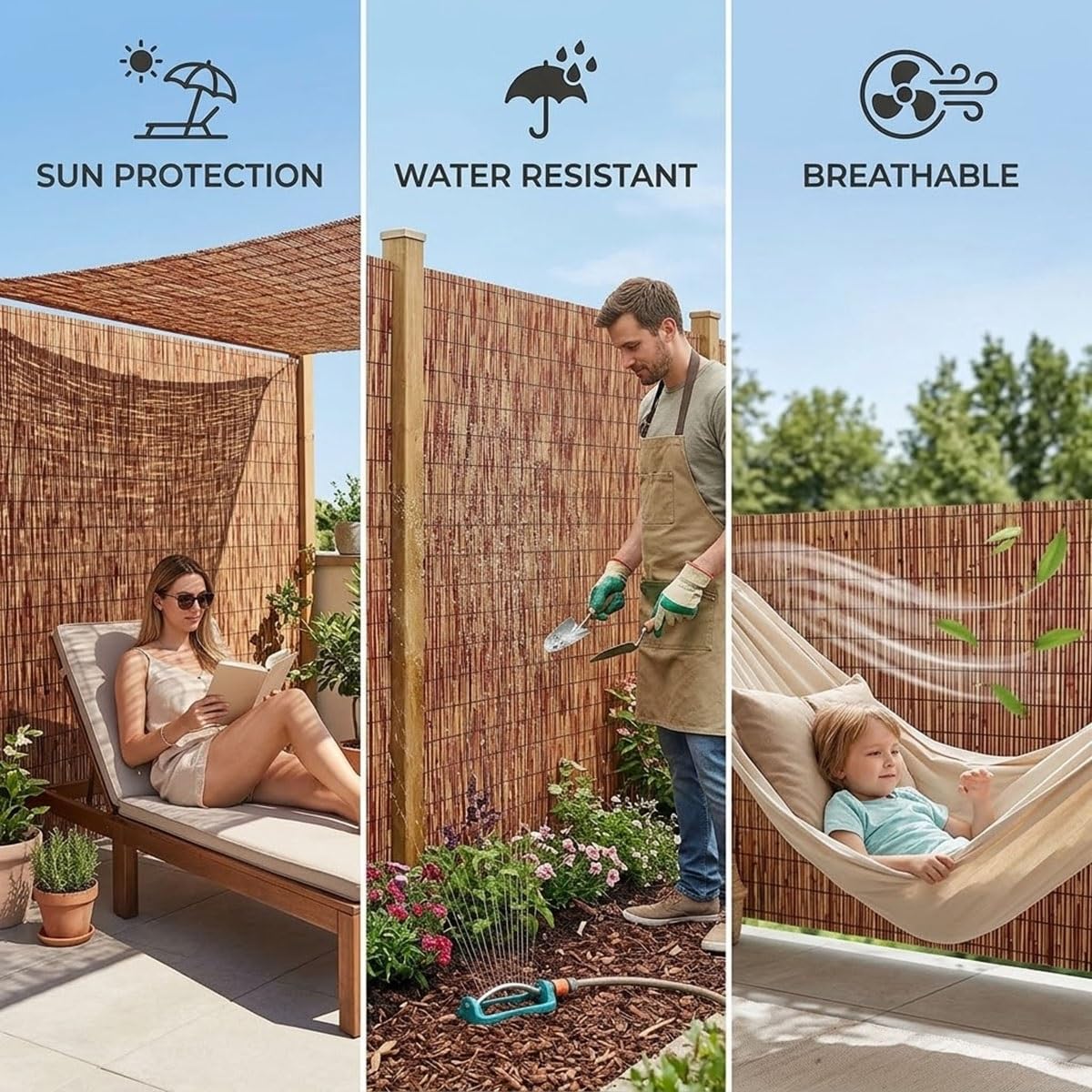 Générique Canisse Roseau Naturel, Brise Vue en Roseau Opaque pour Clôture Jardin et Palissade Terrasse, Pare-Soleil Coupe-Vent Exterieur, Rouleau Protection Intimité Balcon(91x457cm(3x15ft))